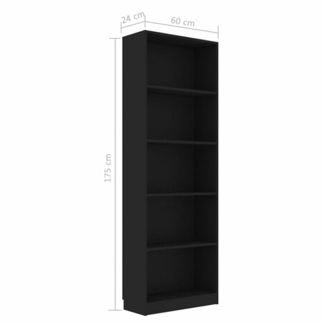 Boekenkast met 5 schappen 60x24x175 cm bewerkt hout zwart 8719883869308 6