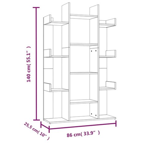 Boekenkast 86x25,5x140 cm bewerkt hout gerookt eikenkleurig 8720286979389 8