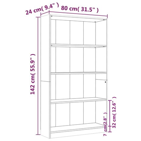 Boekenkast met 4 schappen 80x24x142 cm hout bruin eikenkleur 8720286976067 7