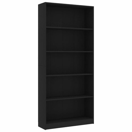 Boekenkast met 5 schappen 80x24x175 cm bewerkt hout zwart 8719883815329 2