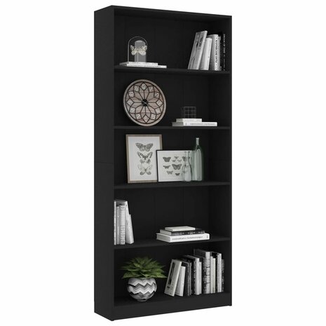 Boekenkast met 5 schappen 80x24x175 cm bewerkt hout zwart 8719883815329 3