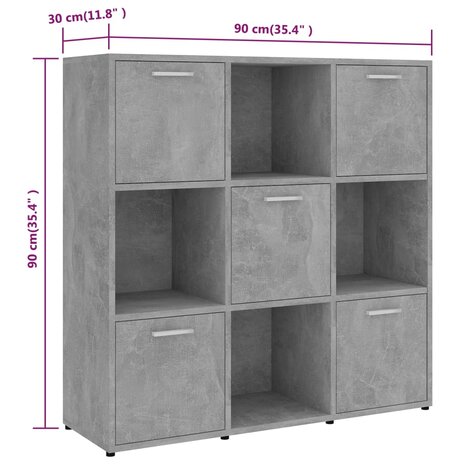 Boekenkast 90x30x90 cm bewerkt hout betongrijs 8720286017289 8