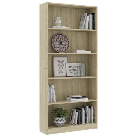 Boekenkast met 5 schappen 80x24x175 cm bewerkt hout sonoma eik 8719883815343 3