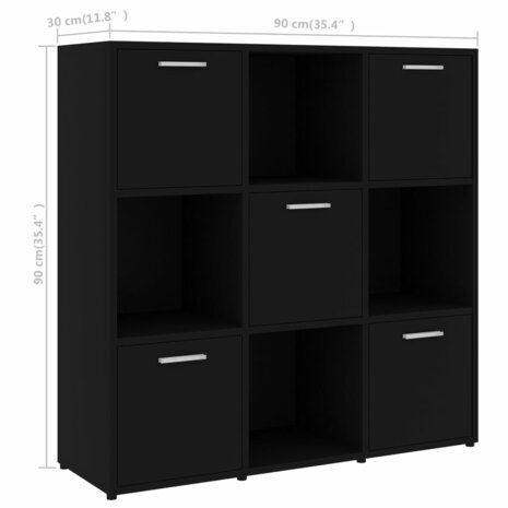 Boekenkast 90x30x90 cm bewerkt hout zwart 8720286017258 8