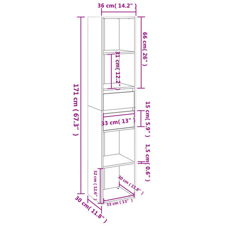 Boekenkast 36x30x171 cm bewerkt hout zwart 8720286016626 6