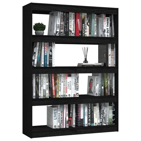 Boekenkast/kamerscherm 100x30x135,5 cm massief grenenhout zwart 8720286609224 4