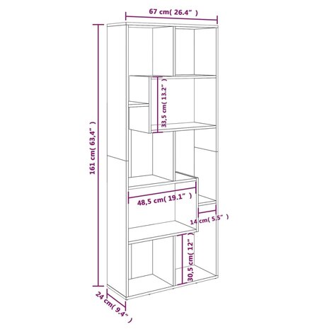 Boekenkast 67x24x161 cm bewerkt hout grijs sonoma eikenkleurig 8720286954461 11