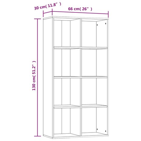 Boekenkast/dressoir 66x30x130 cm bewerkt hout betongrijs 8719883673189 11