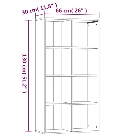 Boekenkast 66x30x130 cm bewerkt hout gerookt eikenkleurig 8720286975114 11