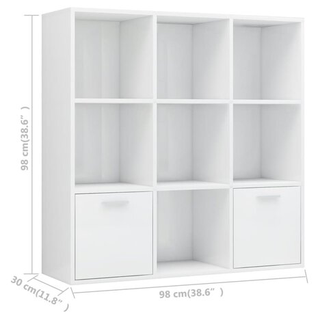 Boekenkast 98x30x98 cm bewerkt hout hoogglans wit 8719883869803 9