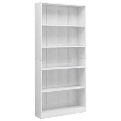 Boekenkast 5 schappen 80x24x175 cm bewerkt hout hoogglans wit 8719883815374 2