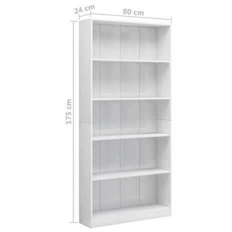 Boekenkast 5 schappen 80x24x175 cm bewerkt hout hoogglans wit 8719883815374 6