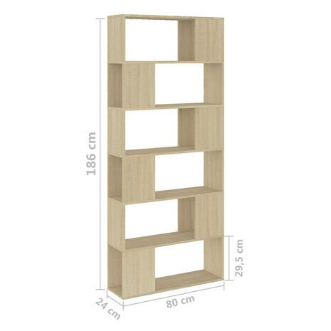 Boekenkast/kamerscherm 80x24x186 cm spaanplaat sonoma eiken 8720286651117 7