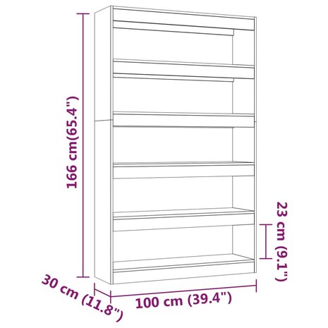 Boekenkast/kamerscherm 100x30x166 cm wit 8720286843819 7