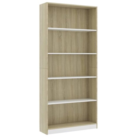 Boekenkast met 5 schappen 80x24x175cm bewerkt hout wit en eiken 8719883815367 2