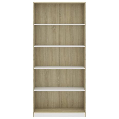 Boekenkast met 5 schappen 80x24x175cm bewerkt hout wit en eiken 8719883815367 4