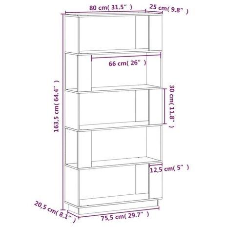 Boekenkast/kamerscherm 80x25x163,5 cm massief grenenhout 8720286906071 8