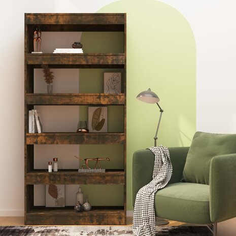 Boekenkast/kamerscherm 80x30x166 cm spaanplaat gerookt eiken 8720286844540 3