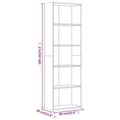 Boekenkast 60x30x189 cm bewerkt hout gerookt eikenkleurig 8720286976104 6