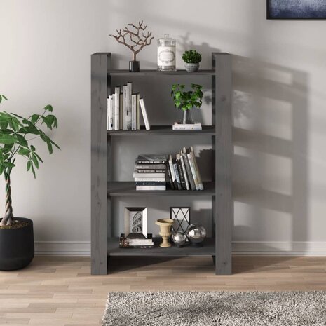 Boekenkast/kamerscherm 80x35x125 cm massief grenenhout grijs 8720286905449 3