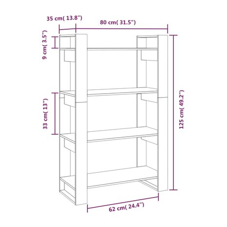 Boekenkast/kamerscherm 80x35x125 cm massief grenenhout grijs 8720286905449 8