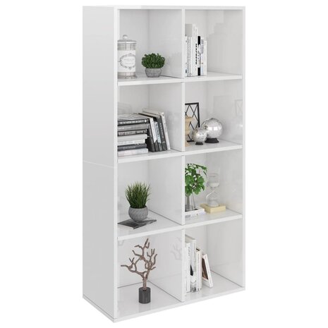 Boekenkast/dressoir 66x30x130 cm bewerkt hout hoogglans wit 8719883673202 3