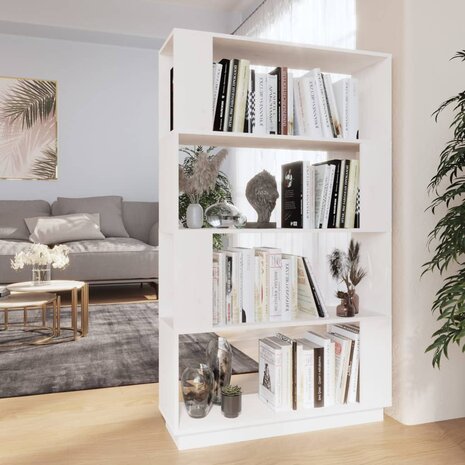 Boekenkast/kamerscherm 80x25x132 cm massief grenenhout wit 8720286906033 1