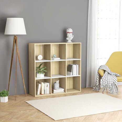 Boekenkast 98x29x97,5cm bewerkt hout wit en sonoma eikenkleurig 8719883869889 1