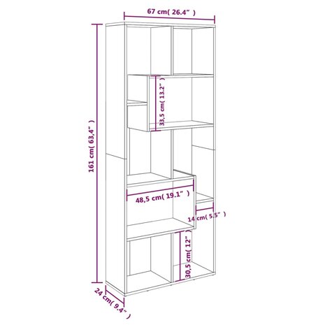 Boekenkast 67x24x161 cm bewerkt hout gerookt eikenkleurig 8720286954454 11