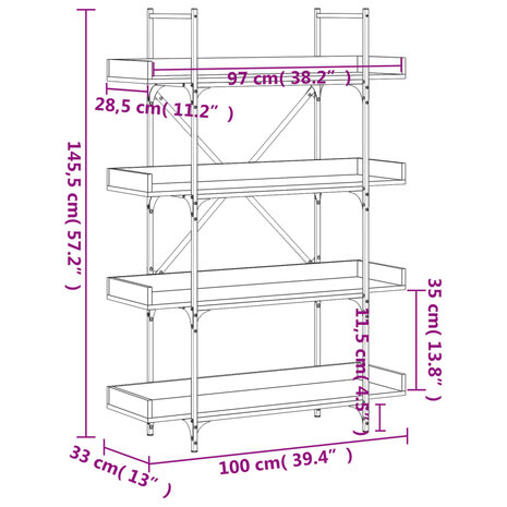 Boekenkast 4-laags 100x33x145,5 cm bewerkt hout gerookt eiken 8721012194762 9