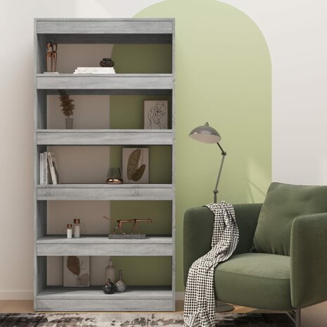 Boekenkast/kamerscherm 80x30x166 cm spaanplaat grijs sonoma 8720286844557 3