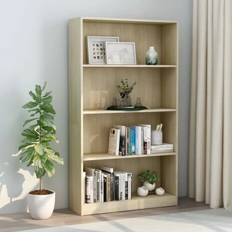 Boekenkast met 4 schappen 80x24x142 cm bewerkt hout sonoma eik 8719883815251 1