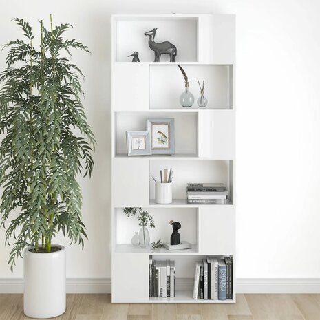 Boekenkast/kamerscherm 80x24x186 cm spaanplaat hoogglans wit 8720286651148 6