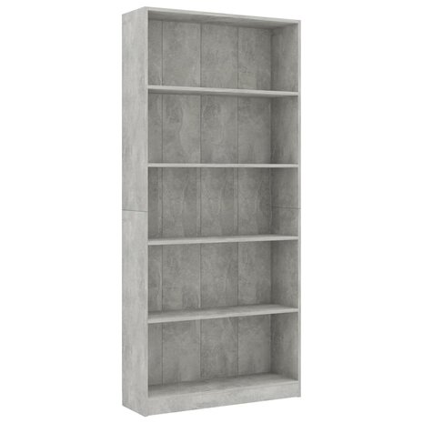 Boekenkast met 5 schappen 80x24x175 cm bewerkt hout betongrijs 8719883815350 2