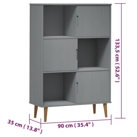 Boekenkast MOLDE 90x35x133,5 cm massief grenenhout grijs 8720845542054 8