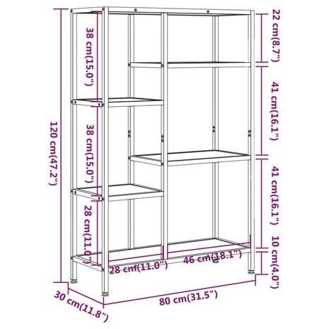 Boekenkast 80x30x120 cm staal en bewerkt hout 8720286563113 5