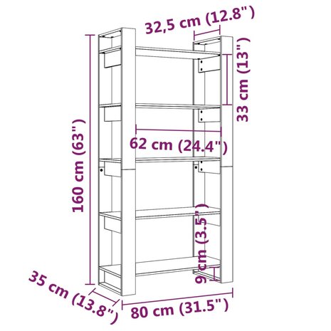 Boekenkast/kamerscherm 80x35x160 cm massief hout grijs 8720286905494 8