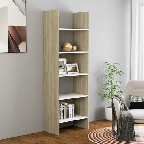 Boekenkast 60x35x180 cm bewerkt hout wit en sonoma eikenkleurig 8720286352670 1