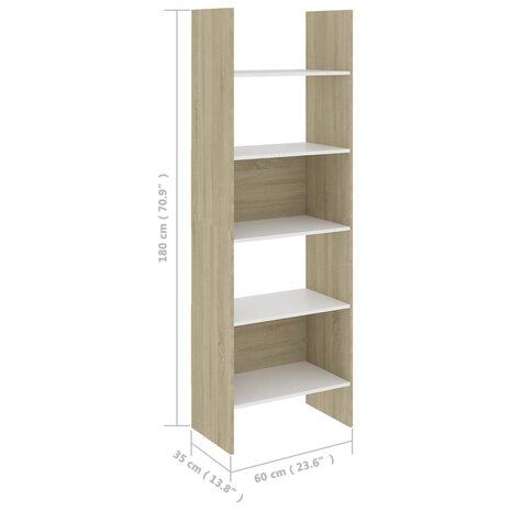 Boekenkast 60x35x180 cm bewerkt hout wit en sonoma eikenkleurig 8720286352670 7