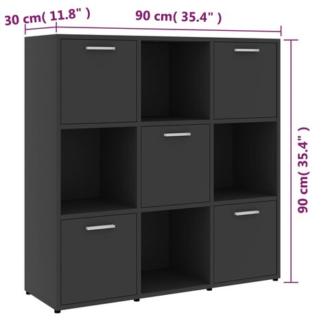 Boekenkast 90x30x90 cm bewerkt hout grijs 8720286017265 8