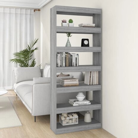 Boekenkast/kamerscherm 80x30x198 cm spaanplaat grijs sonoma 8720286844588 1