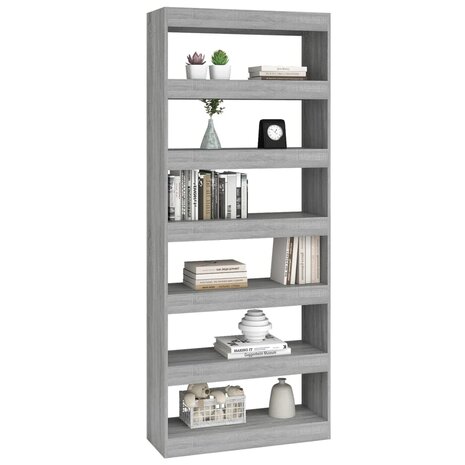 Boekenkast/kamerscherm 80x30x198 cm spaanplaat grijs sonoma 8720286844588 6