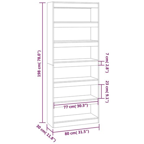 Boekenkast/kamerscherm 80x30x198 cm spaanplaat grijs sonoma 8720286844588 7