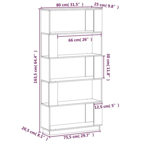 Boekenkast/kamerscherm 80x25x163,5 cm massief grenenhout wit 8720286906088 8