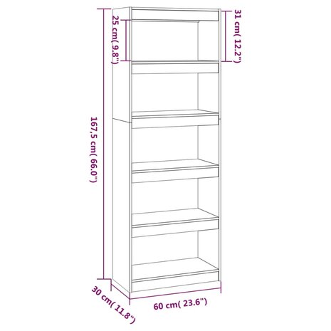 Boekenkast/kamerscherm 60x30x167,5 cm massief grenenhout wit 8720286608746 8