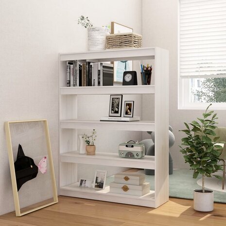 Boekenkast/kamerscherm 100x30x135,5 cm massief grenenhout wit 8720286609194 3