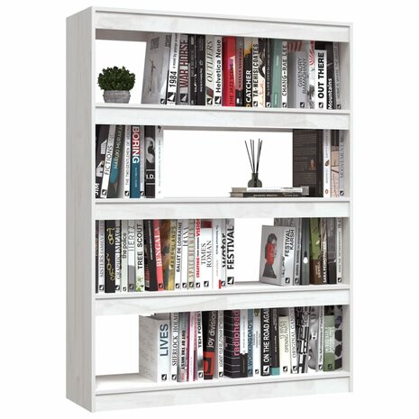 Boekenkast/kamerscherm 100x30x135,5 cm massief grenenhout wit 8720286609194 4