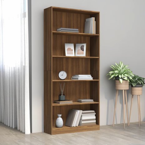 Boekenkast 80x24x175 cm bewerkt hout bruin eikenkleur 8720286976098 1