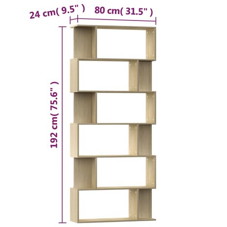 Boekenkast / kamerscherm 80x24x192 cm bewerkt hout sonoma eiken 8719883672540 7