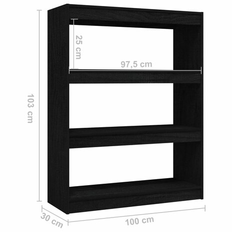 Boekenkast/kamerscherm 100x30x103 cm massief grenenhout zwart 8720286609170 8